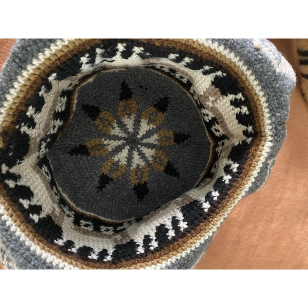 Crocheted Bucket Hat Llama Pattern Crochet Roll Up Handmade Rustic Alpaca s3